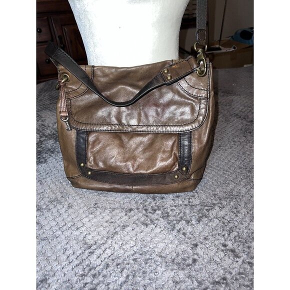 FOSSIL Brown Distressed Leather Large Crossbody Folding Handbag - Picture 2 of 16